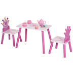 Ensemble table et 2 chaises enfant 3 pièces, pieds en bois massif, table avec chaise motif couronne, pour filles et garçons de 2 à 4 ans, rose-0