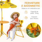 Ensemble Salon de Jardin Enfant 4 pcs Design Tigre - Table Ronde + 2 chaises Pliables + Parasol - métal époxy Oxford Jaune-6