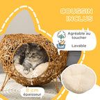 Niche pour chat lit pour chat panier chat maison de chat en rotin coussin épais Ø 40 x 32 cm marron clair-4