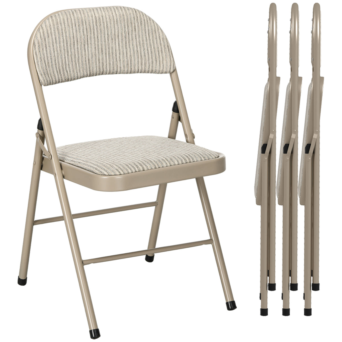 Lot de 4 chaises pliantes chaises de salle à manger portables cadre en acier dim. 45l x 46P x 78H cm beige-0