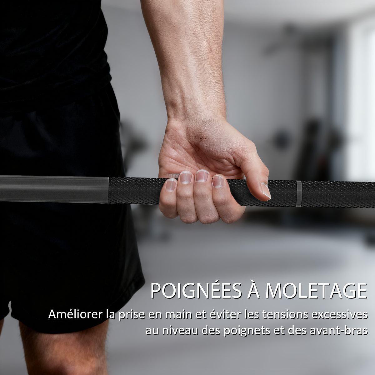 Barre Olympique de 50 mm en Acier Finition Mate avec Prise Moletée et Manchons Longs, Charge 200 kg, Ø5 x 180 cm, Noir-4