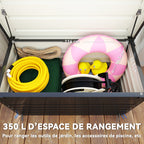 Coffre de rangement métal boîte de jardin 350L double vérins à gaz verrouillable pour coussins outils gris anthracite-3