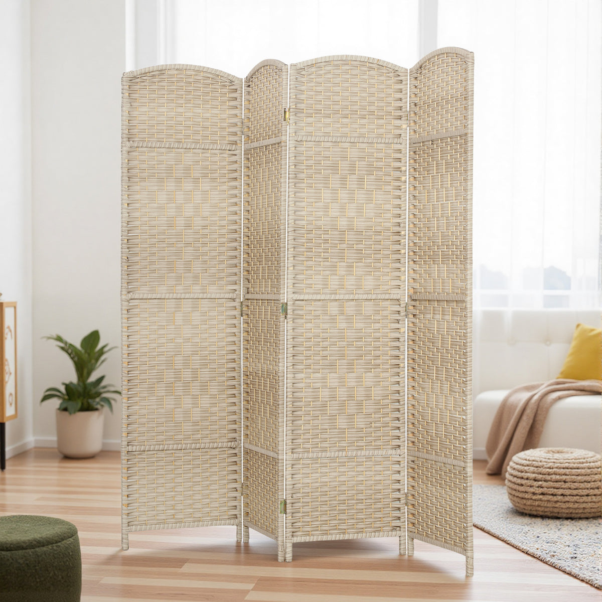 Paravent intérieur en bois 4 panneaux séparateur de pièce pliable pour salon chambre 180 x 180 cm chêne-1