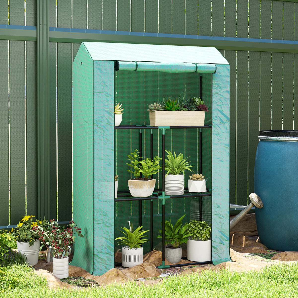 Serre de jardin avec étagères 3 niveaux serre d'hivernage bâche renforcée en PE porte enroulable 100 x 40 x 150 cm vert-1