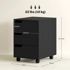 Caisson bureau mobile, meuble rangement bureau sur roulettes, 3 tiroirs, 40x50x57,5cm, noir-2