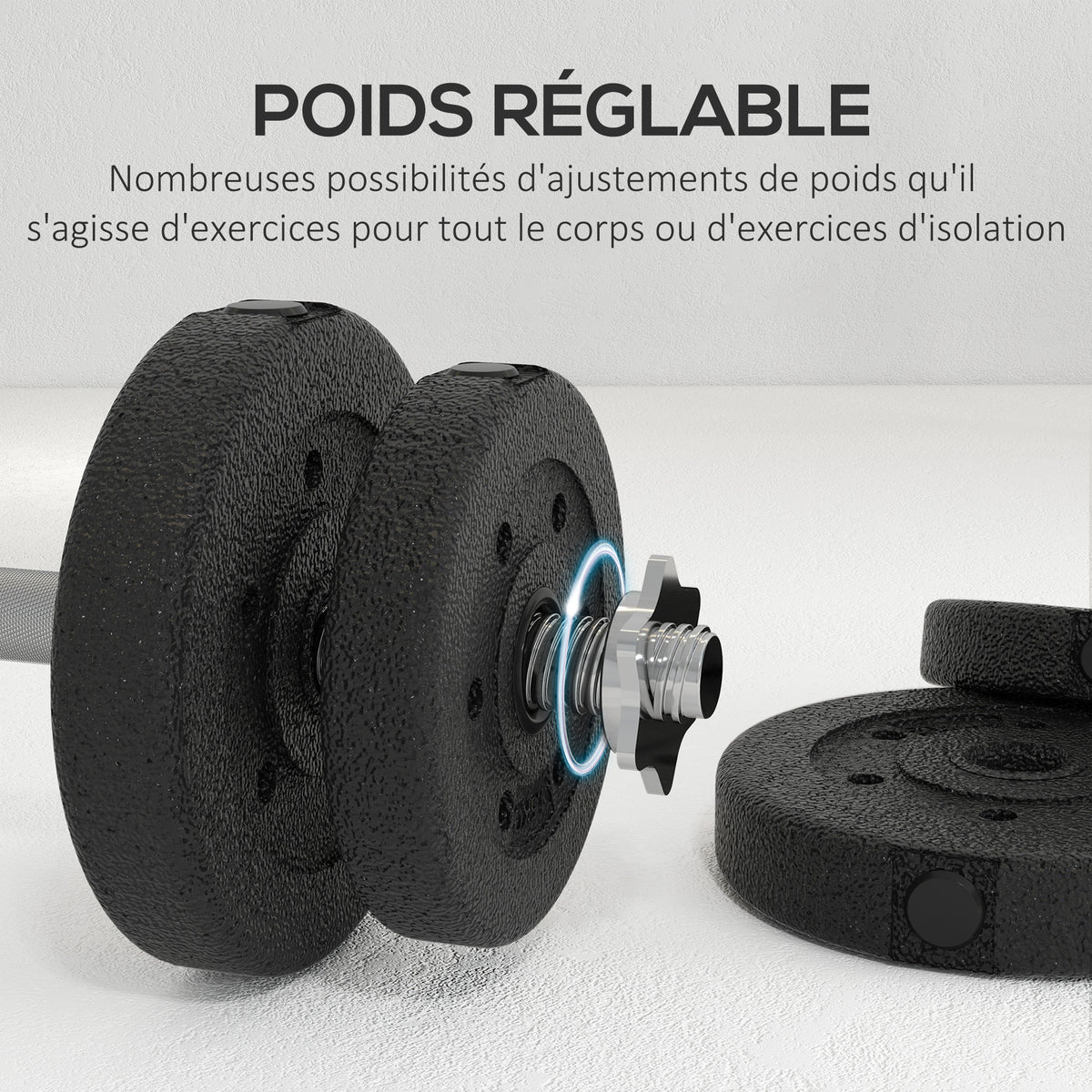 Ensemble d'haltères courtes total 25 kg dumbbell paires poids réglable - barres incluses acier polyuréthane noir-3