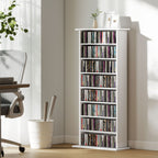 Rangements pour CD et DVD avec 8 compartiments et 6 étagères réglables, capacité max. 360 CD/185 DVD et Blu-ray, blanc-1