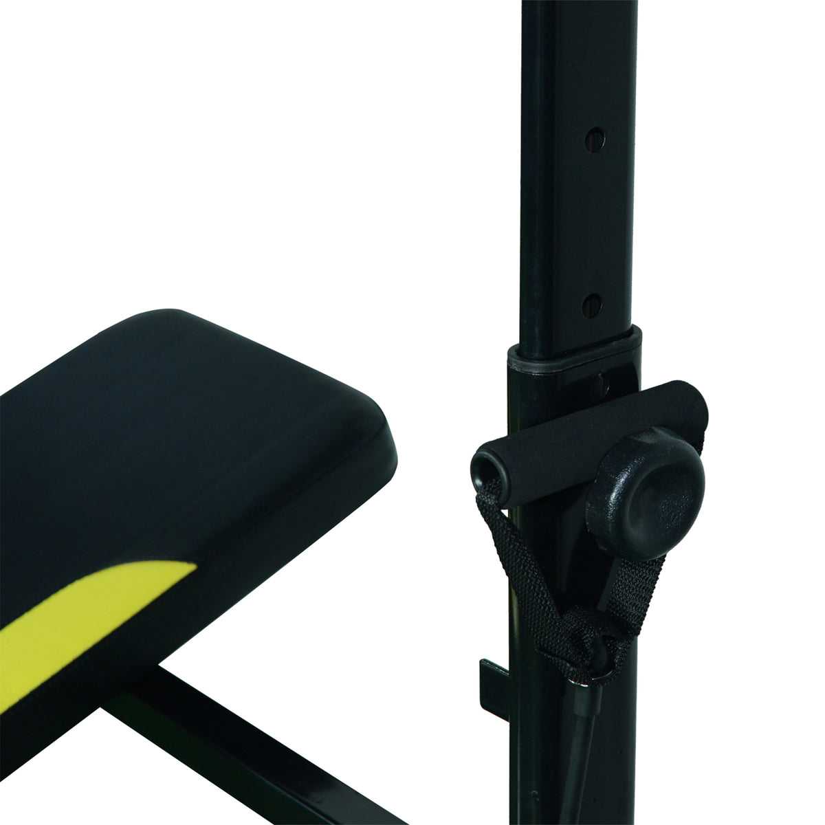 Banc de musculation Fitness entrainement complet dossier réglable cordes traction curler supports barre et haltères noir et jaune-7