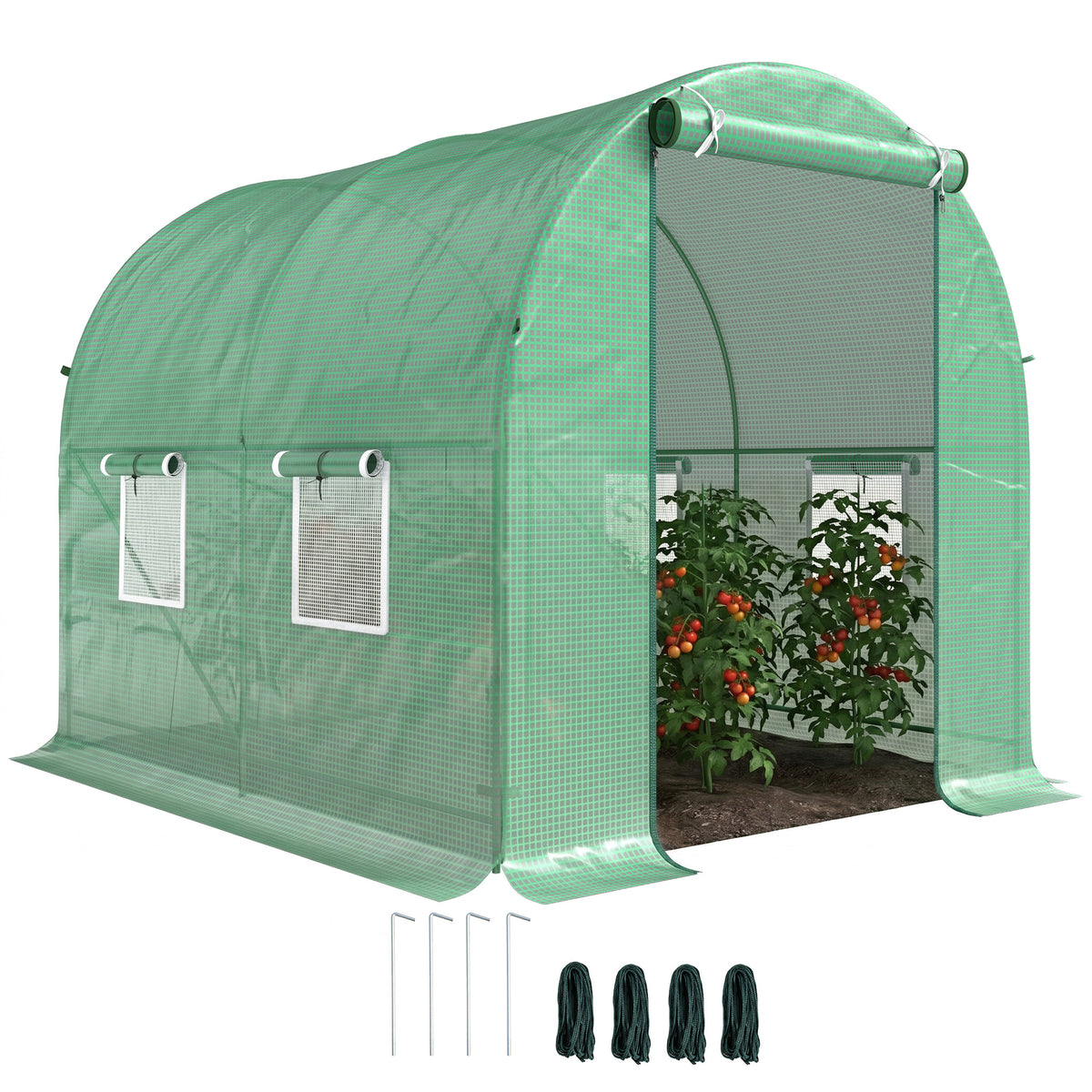 Serre de Jardin Tunnel 5 m² 2,5L x 2l x 2H m Acier renforcé Ø 1,8 cm + PE Haute densité 140 g/m² fenêtres Vert-0