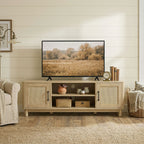 Meuble TV 135 cm, meuble télé pour téléviseur jusqu'à 65 pouces avec 2 portes en rotin, 2 compartiments ouverts, chêne-7