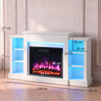 Cheminée Électrique Meuble TV Jusqu'à 65 Pouces avec 6 Étagères Effet Flamme 3D 12 Couleurs Ruban LED RGB Blanc-2