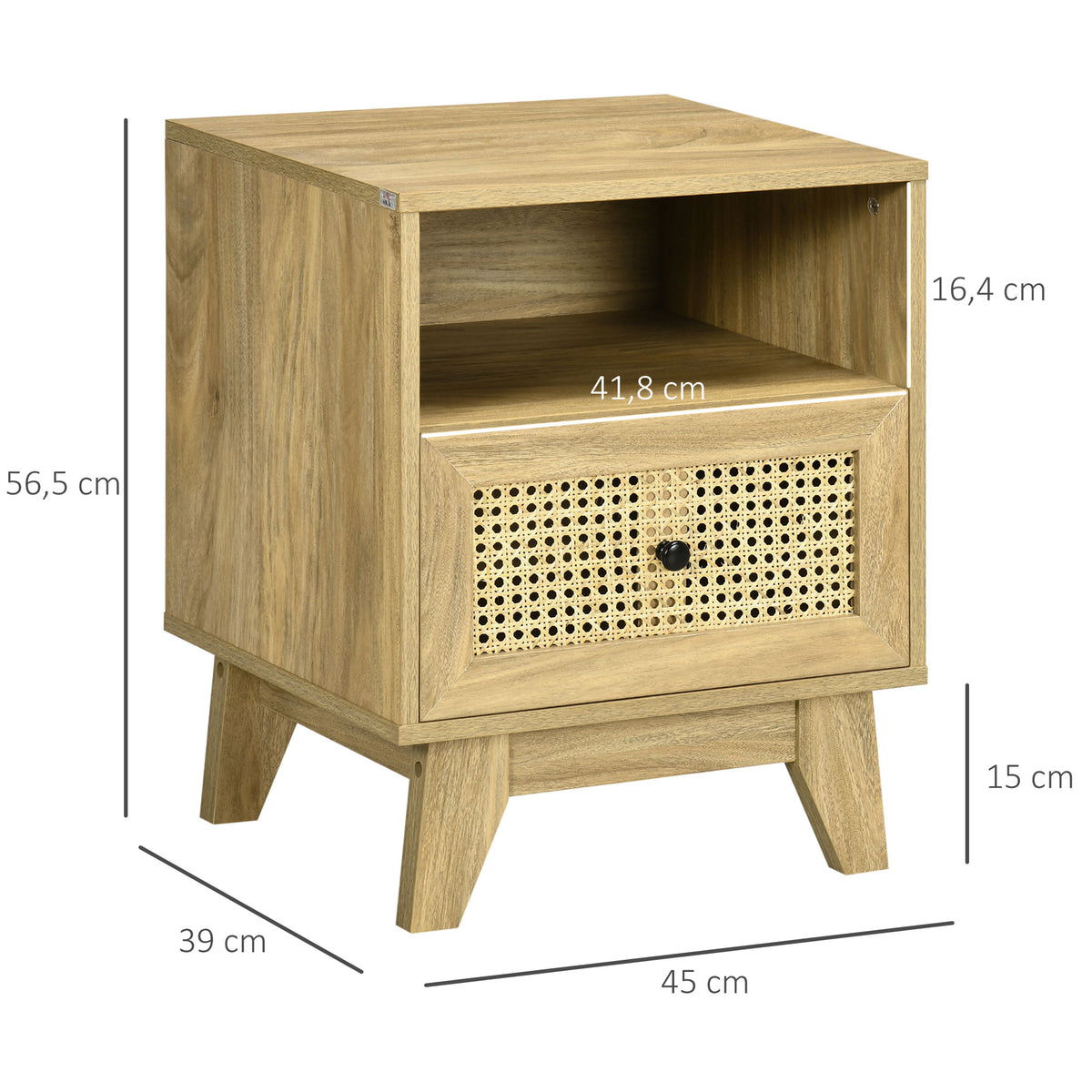 Lot de 2 tables de chevet table de nuit avec tiroir porte cannage et niche vintage 45 x 39 x 56,5 cm-2
