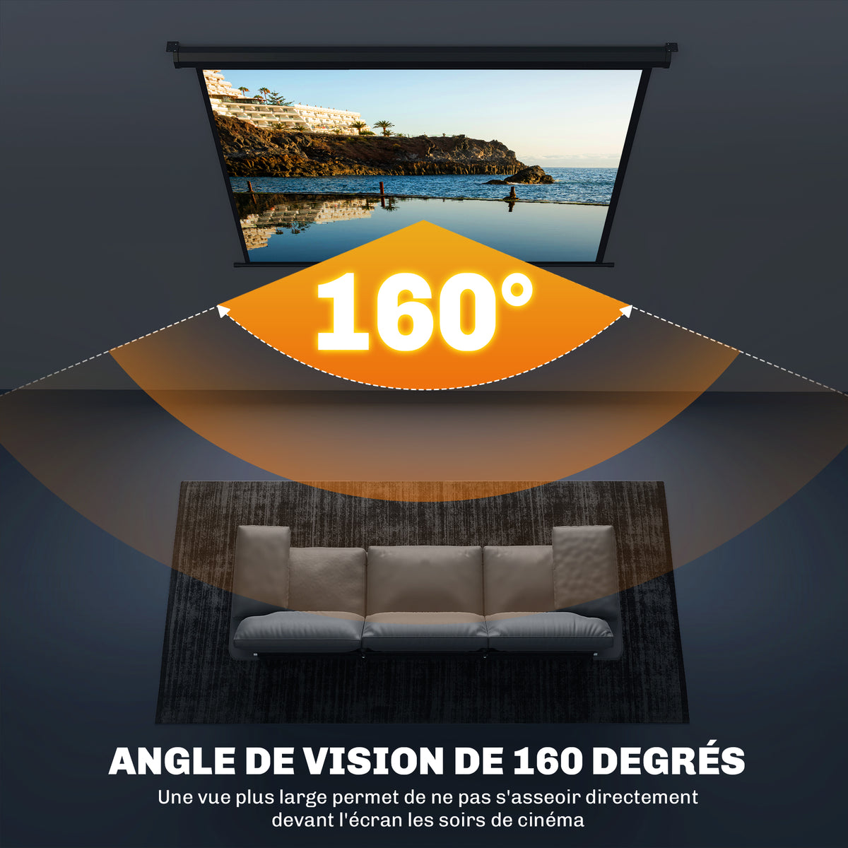 Écran de projection de 84 pouces, écran vidéoprojecteur, 4:3 4K HD, fixation mur ou plafond, 181l x 8P x 138H cm, noir-4