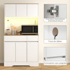 Buffet cuisine meuble cuisine rangement haut avec lumière LED RGB, plan de travail, 6 portes, 2 tiroirs, blanc-6