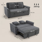 Canapé convertible 2 places, canapé-lit clic-clac en chenille, dossier réglable, 2 coussins, poche latérale, gris-2