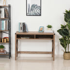 Bureau Design Industriel Grand Plateau 2 niches métal Noir Panneaux Particules Imitation Bois veinage Marron-9