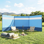 Paravent brise-vent de camping portable pliable avec sac de transport et poteaux en acier dim. 440 cm x 140 cm bleu-1
