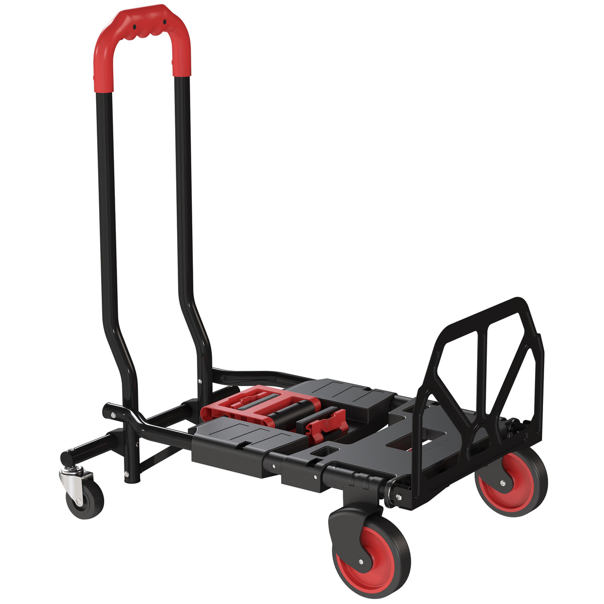 Diable et Chariot de Transport à Roulettes Pliable 2-en-1, Charge Max 120 kg, Base Rabattable, Acier, 83x44x78cm, Rouge-0