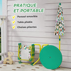 Ensemble Salon de Jardin Extérieur Enfant avec 2 Chaises Pliantes et Parasol, Thème Jungle, pour Jardin, Terrasse, Vert-4