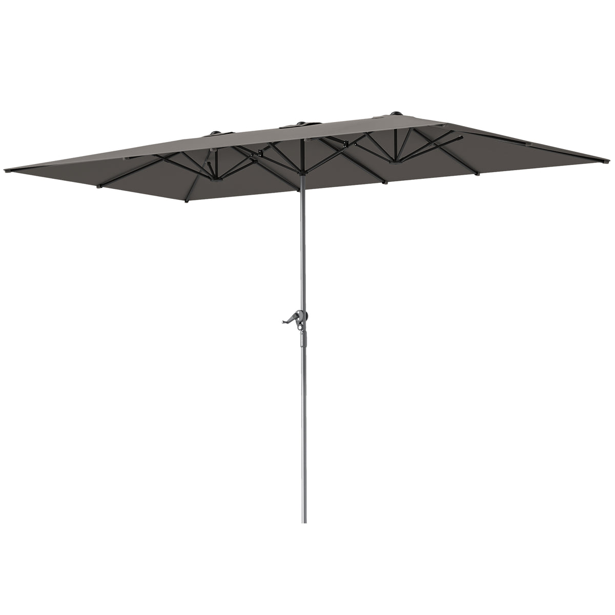 Parasol de jardin extérieur, parasol double rectangulaire 451 x 264 cm avec manivelle toile polyester 200g/m² gris foncé-0
