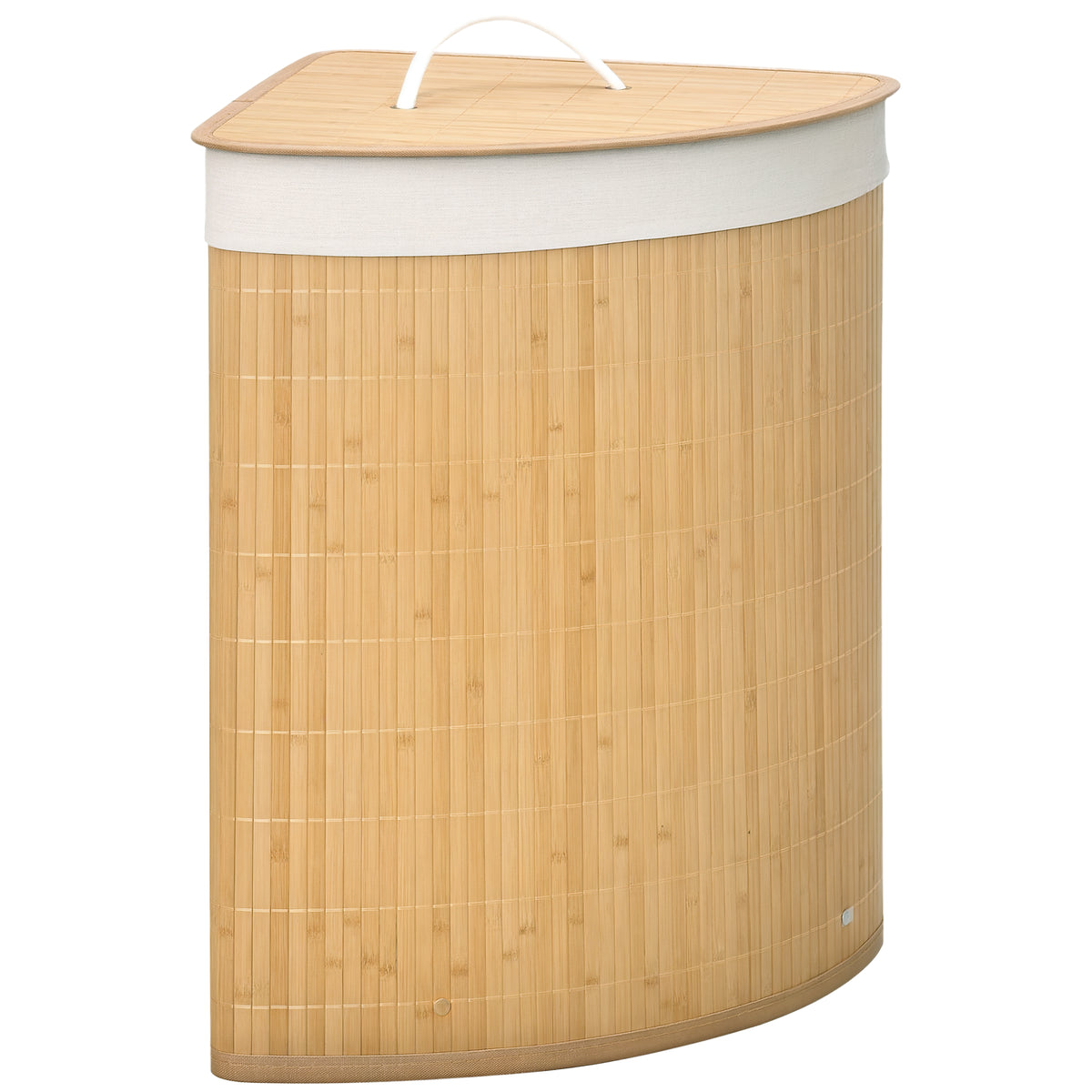 Panier à linge en bambou d'angle 55L avec couvercle et sac amovible 38 x 38 x 57 cm bois naturel-0