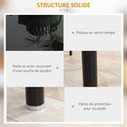 Ensemble de table à manger avec 4 chaises plateau en verre trempé, pieds en acier, pour cuisine salon noir-6
