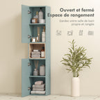Meuble colonne salle de bain, meuble de rangement, 2 portes, compartiment et étagères réglables, 30x24x140cm, vert-3