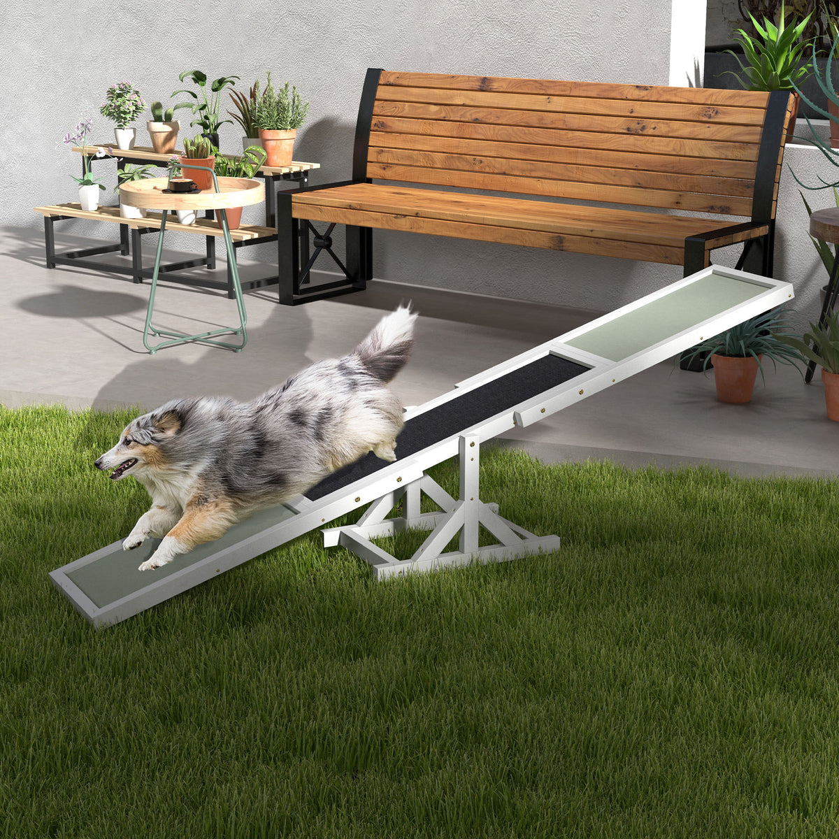 Agility sport pour chien bascule équipement entrainement chien antidérapant 180 x 30 x 30 cm gris blanc-9