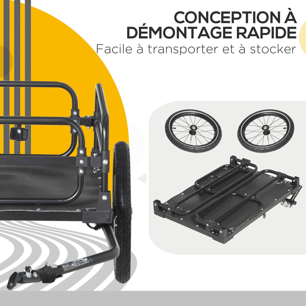 Remorque pliable pour vélo en acier roues 16 pouces charge max. 40 kg avec barre d'attelage universelle-5