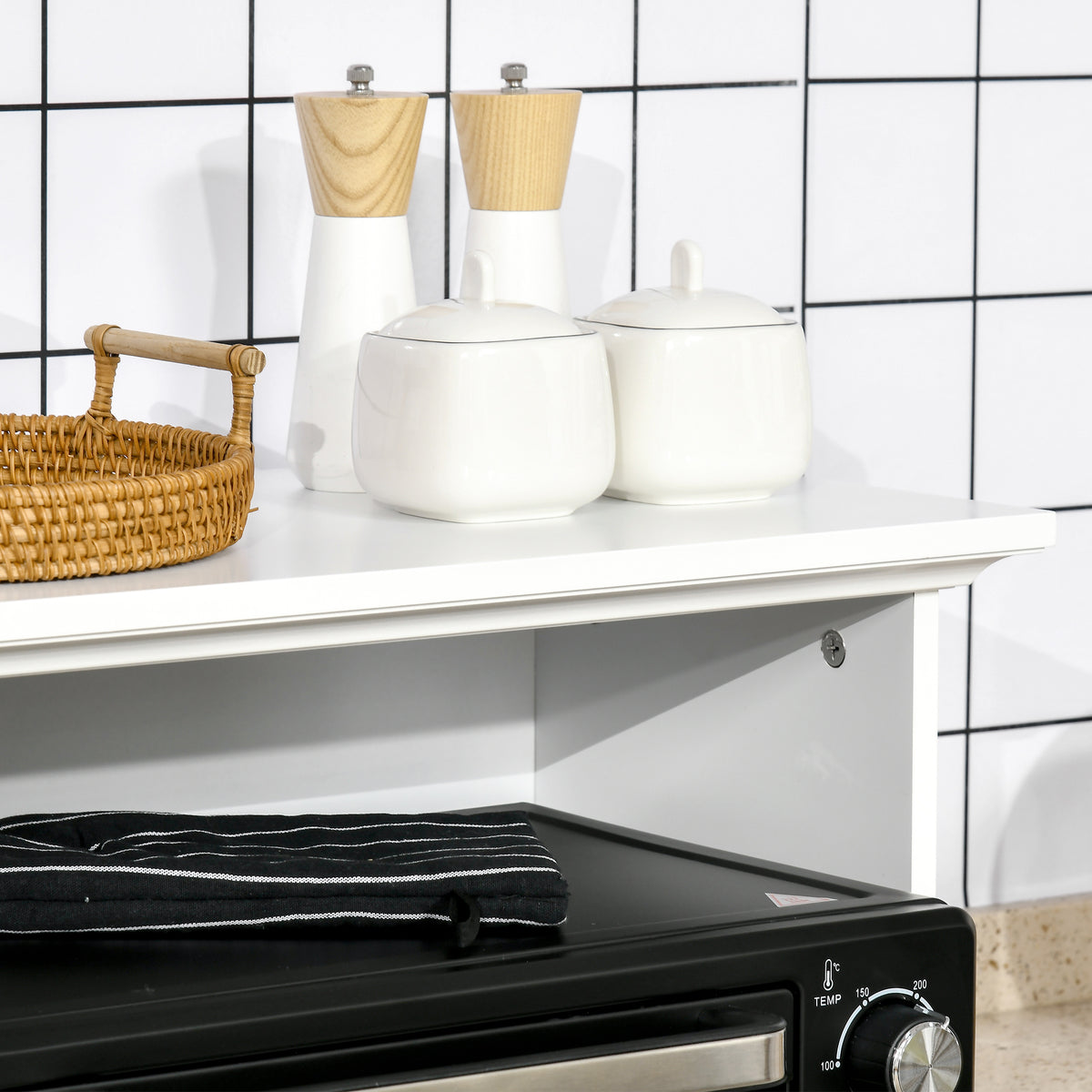 Meuble armoire micro-ondes pour cuisine avec 1 tiroir, 2 Portes 60 x 40 x 122,5 cm - MDF - Blanc-8