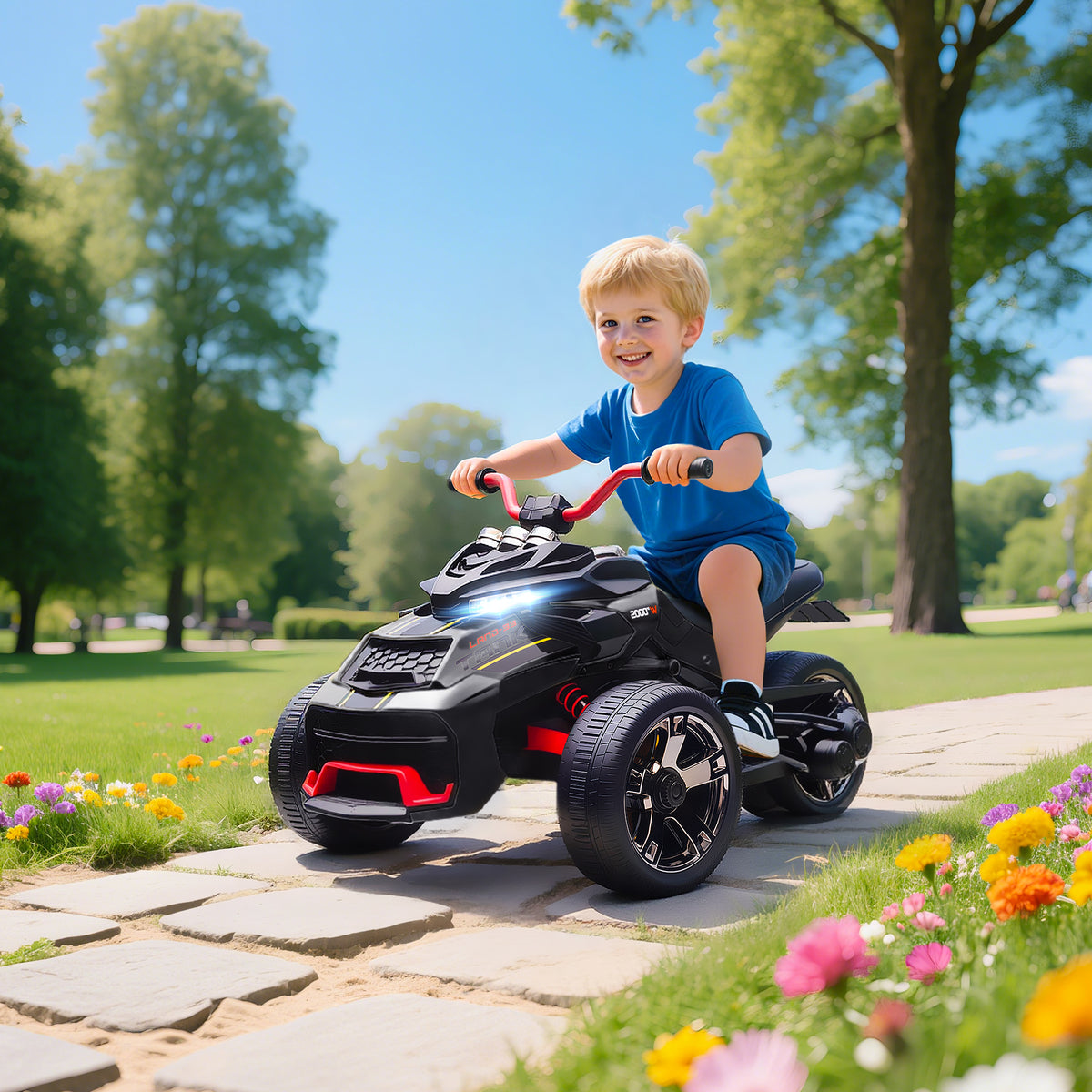 Quad électrique enfants voiture électrique enfants 12V 3 roues 2 moteurs lecteur MP3, klaxon, 2 vitesses 3-5 km/h noir-1