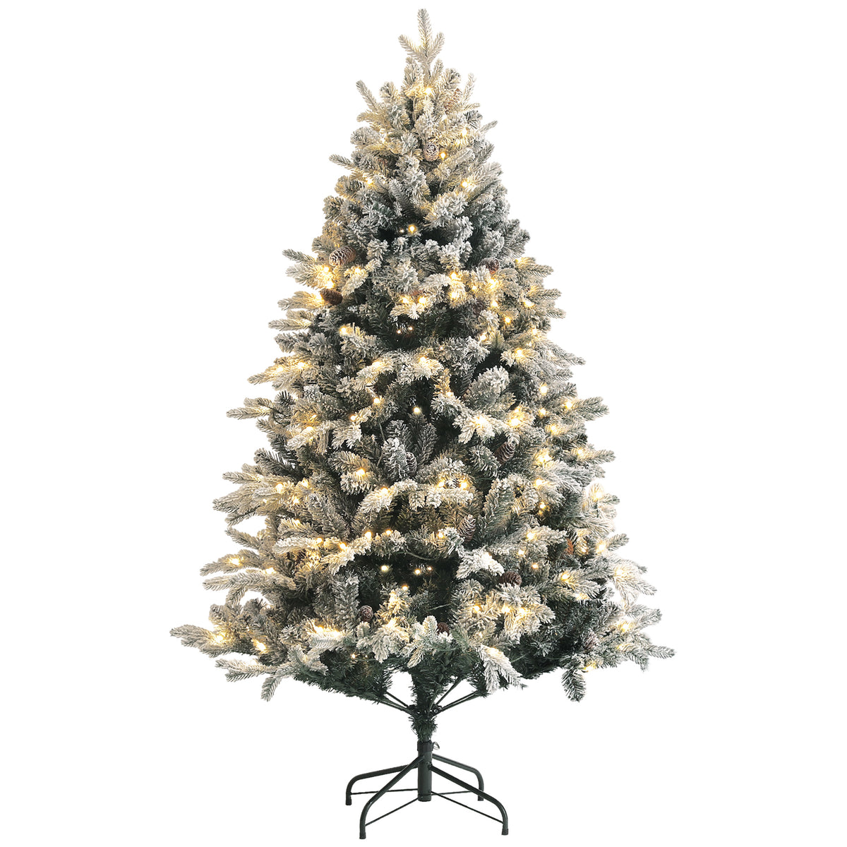Sapin de Noël Artificiel 180 cm lumineux LED 793 Branches enneigées grand réalisme support en acier pliable Vert-9