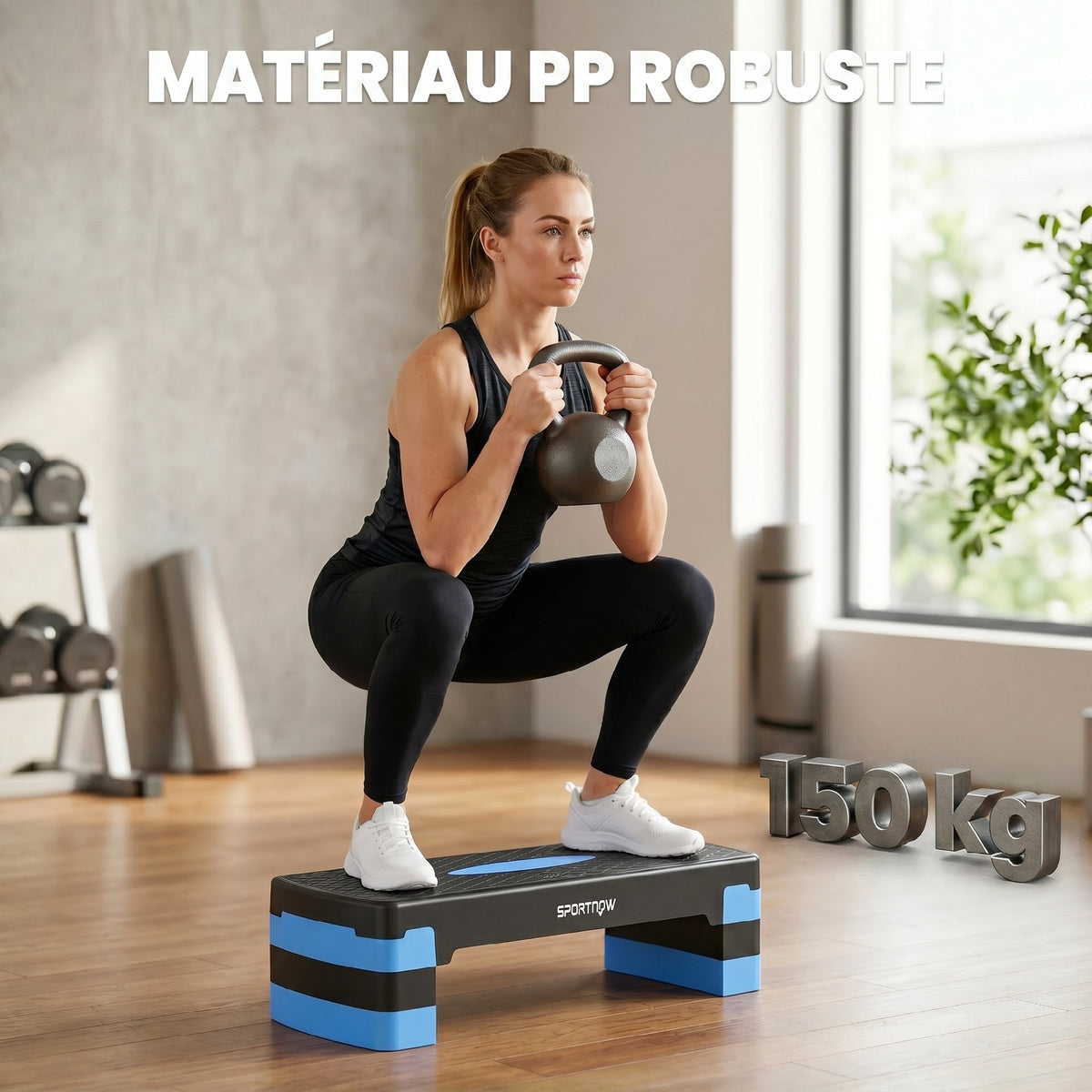 Stepper Fitness Aérobic 3 Niveaux, Hauteur Réglable 10/15/20 cm avec Rehausses, Surface Antidérapante, 68x29x20cm, Bleu-5