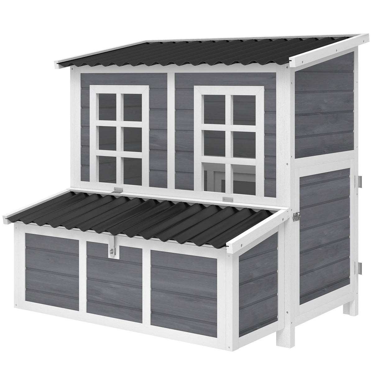 Poulailler en bois XL avec nichoir 3 compartiments tiroir amovible toit imperméable porte-rampe 100x86x100cm gris-0