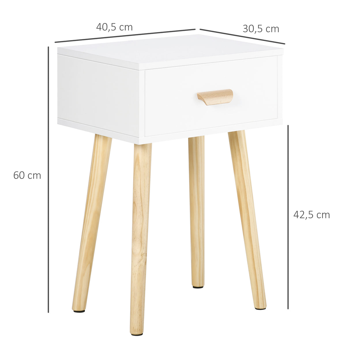 Lot de 2 tables de chevet, table de nuit moderne avec tiroir et pieds en bois massif, 40,5 x 30,5 x 60 cm, blanc-2