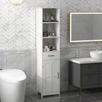 Meuble salle de bain colonne avec 3 compartiments ouverts, tiroir et étagère réglable, 40 x 30 x 164 cm, blanc-1