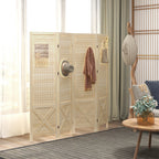 Paravent intérieur en bois 4 panneaux séparateur de pièce pliable panneau perforé 152 x 1,7 x 144,5 cm bois naturel-1