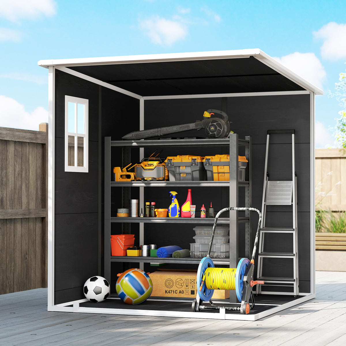 Abri de Jardin en Résine Cabanon de Rangement Double Porte 3 Fenêtres et 2 Aérations Anti-UV avec Plancher 3,3 m² Gris-8