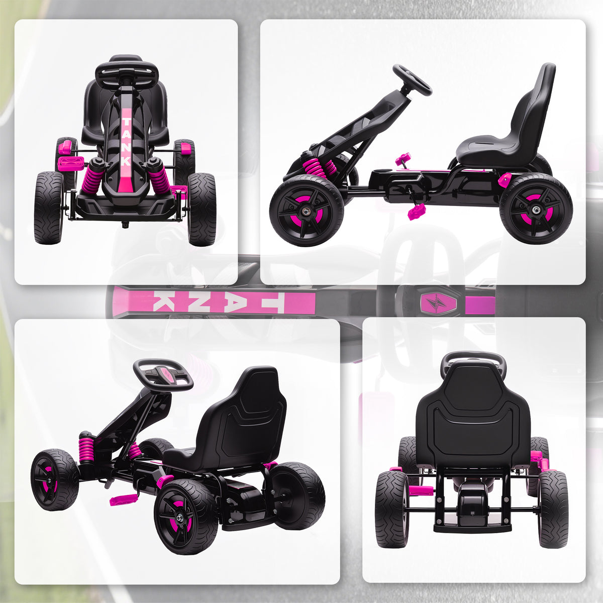 Kart à pédales pour enfants, karting enfant 3 à 6 ans avec roue libre, frein, roues EVA antidérapantes, rose-9