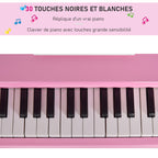 Piano à queue enfant en bois Piano enfant clavier de piano 30 touches - tabouret et pupitre inlus - Instrument de Musique - MDF rose-4