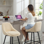 Lot de 2 tabourets de bar en tissu velours côtelé, chaises de bar avec dossier courbé, repose-pieds, 49x52x88cm, beige-8