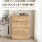 Commode 4 tiroirs meuble de rangement sans poignées design minimaliste 60 x 40 x 80 cm naturel-3