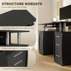 Bureau d'ordinateur, bureau informatique 120 x 55 cm avec plateau pour clavier, 3 tiroirs, pour chambre, domicile, noir-4