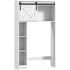 Meuble de rangement au-dessus des toilettes avec porte coulissante, Meuble étagère dessus WC, étagère réglable, blanc-0