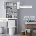 Meuble WC dessus de toilette armoire de rangement de salle de bain avec niches placard à double porte étagère réglable-3