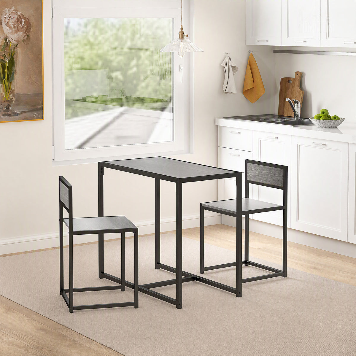Ensemble table et chaises , table à manger 3 pièces avec 2 chaises encastrables, pour cuisine salon maison, gris-1