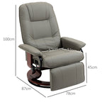 Fauteuil relax inclinable repose-pieds réglable pivotant 360° piètement bois revêtement PU respirant et doux gris-2