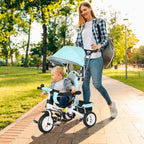Tricycle 6 en 1 pour enfants, auvent, ceinture de sécurité 5 points, rangement, repose-pieds, frein, 1-5 ans, vert-1