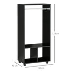 Lot de 2 portants à vêtements penderie mobile avec roulettes 2 niches + Grand Espace penderie en bois noir-2