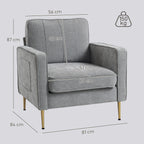Fauteuil en tissu avec pieds en acier doré, grand confort, pochettes latérales, pour salon, bureau, chambre, gris-2